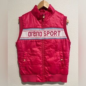 Arena Sport Rare Retro Crochet Knit Quilted Puffer Vest Pink Large